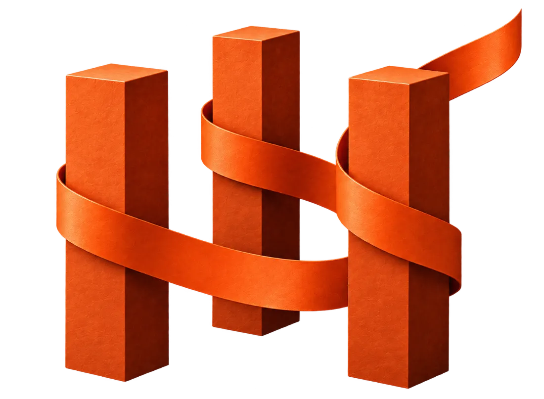 Orange cube with ribbon, brand sculpture